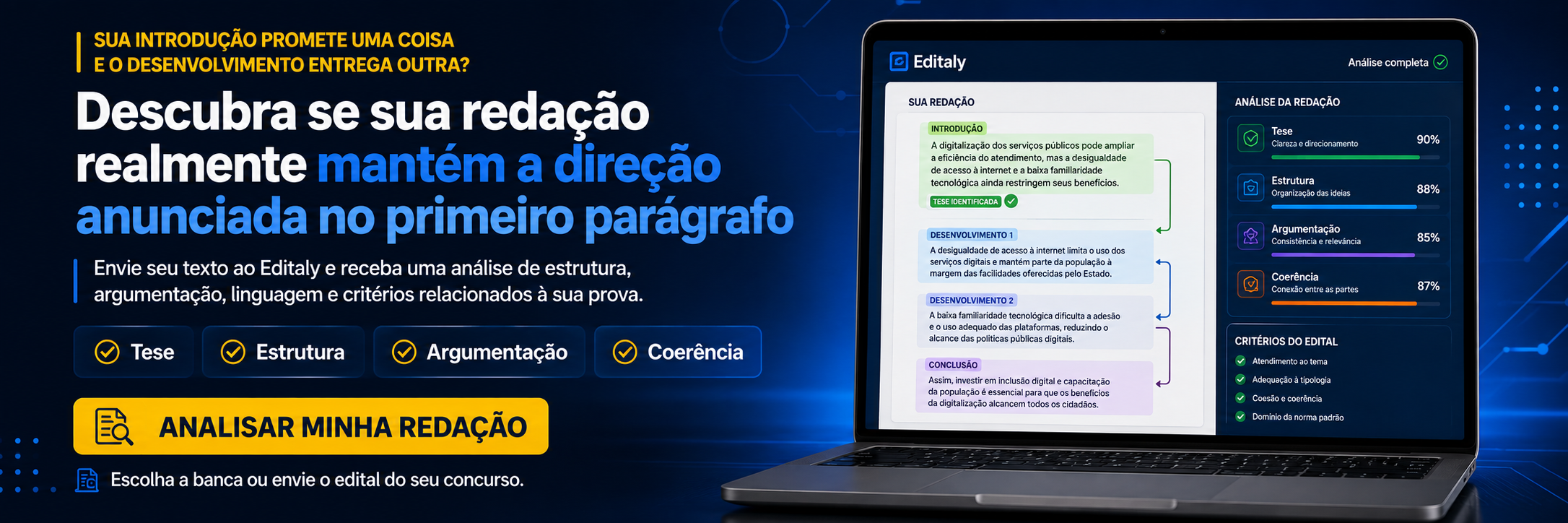 Sua introdução promete uma coisa e o desenvolvimento entrega outra?