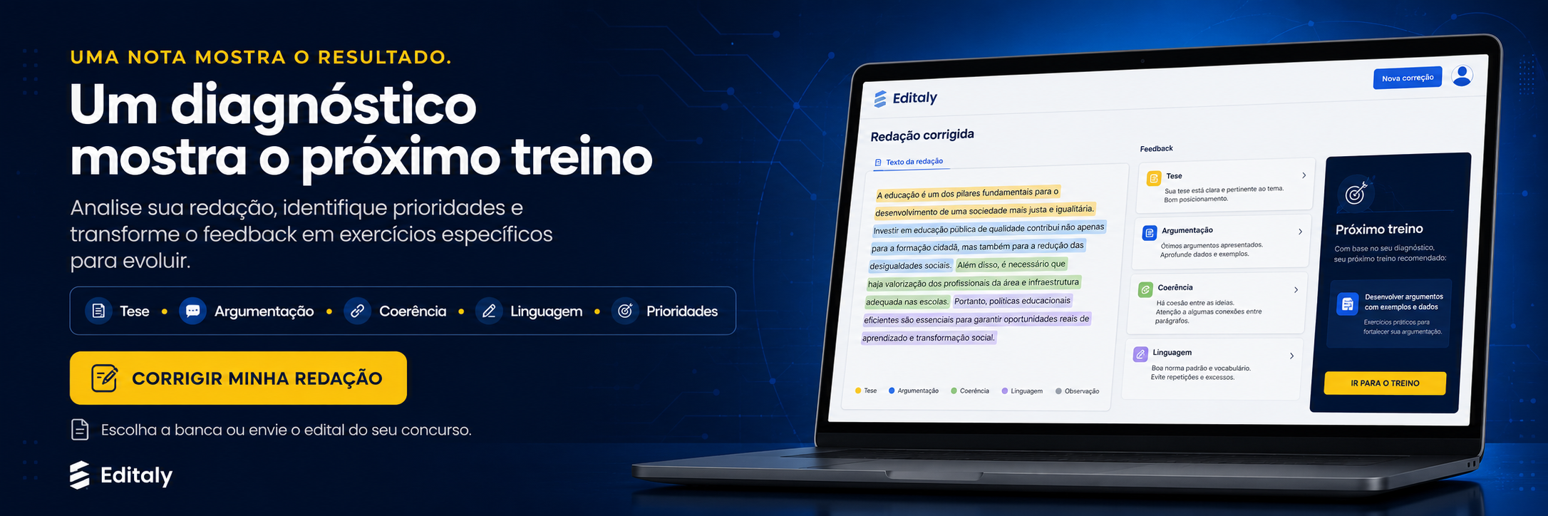 Uma nota mostra o resultado. Um diagnóstico mostra o próximo treino.