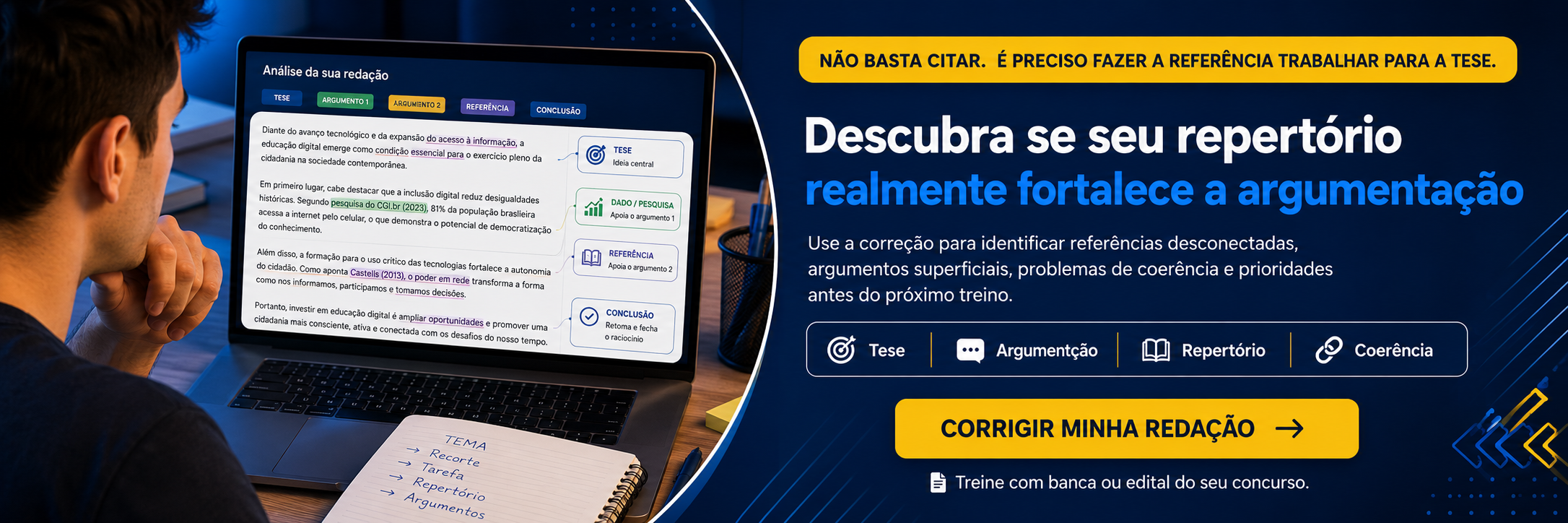 Não basta citar. É preciso fazer a referência trabalhar para a tese.