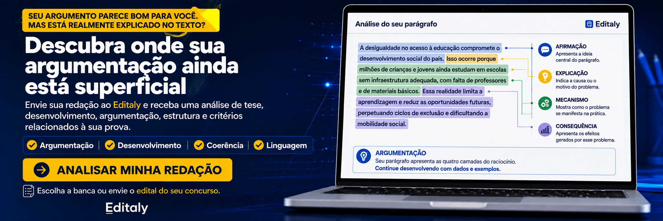 Argumentação forte não nasce de frases difíceis. Nasce de relações bem explicadas.