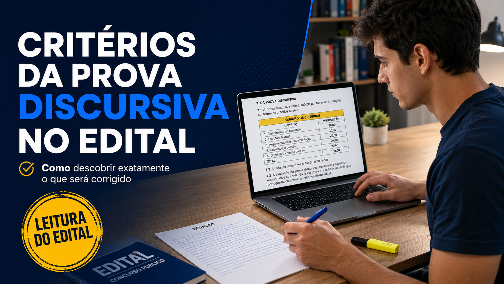 Critérios da prova discursiva no edital