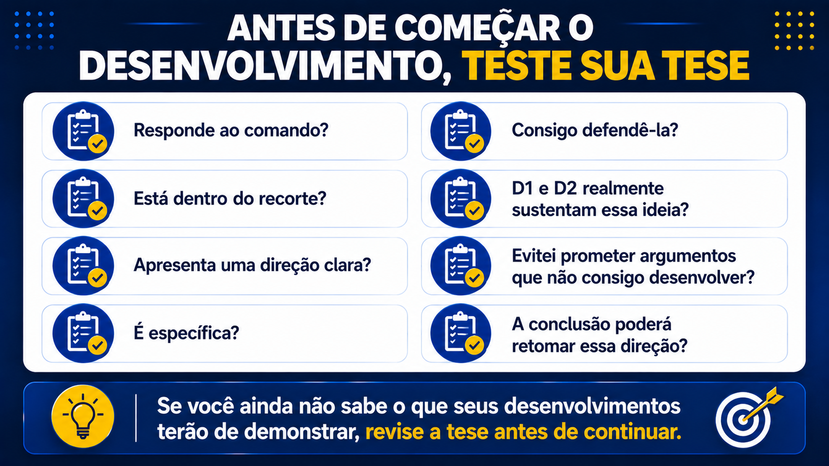 Antes de começar o desenvolvimento, teste sua tese.