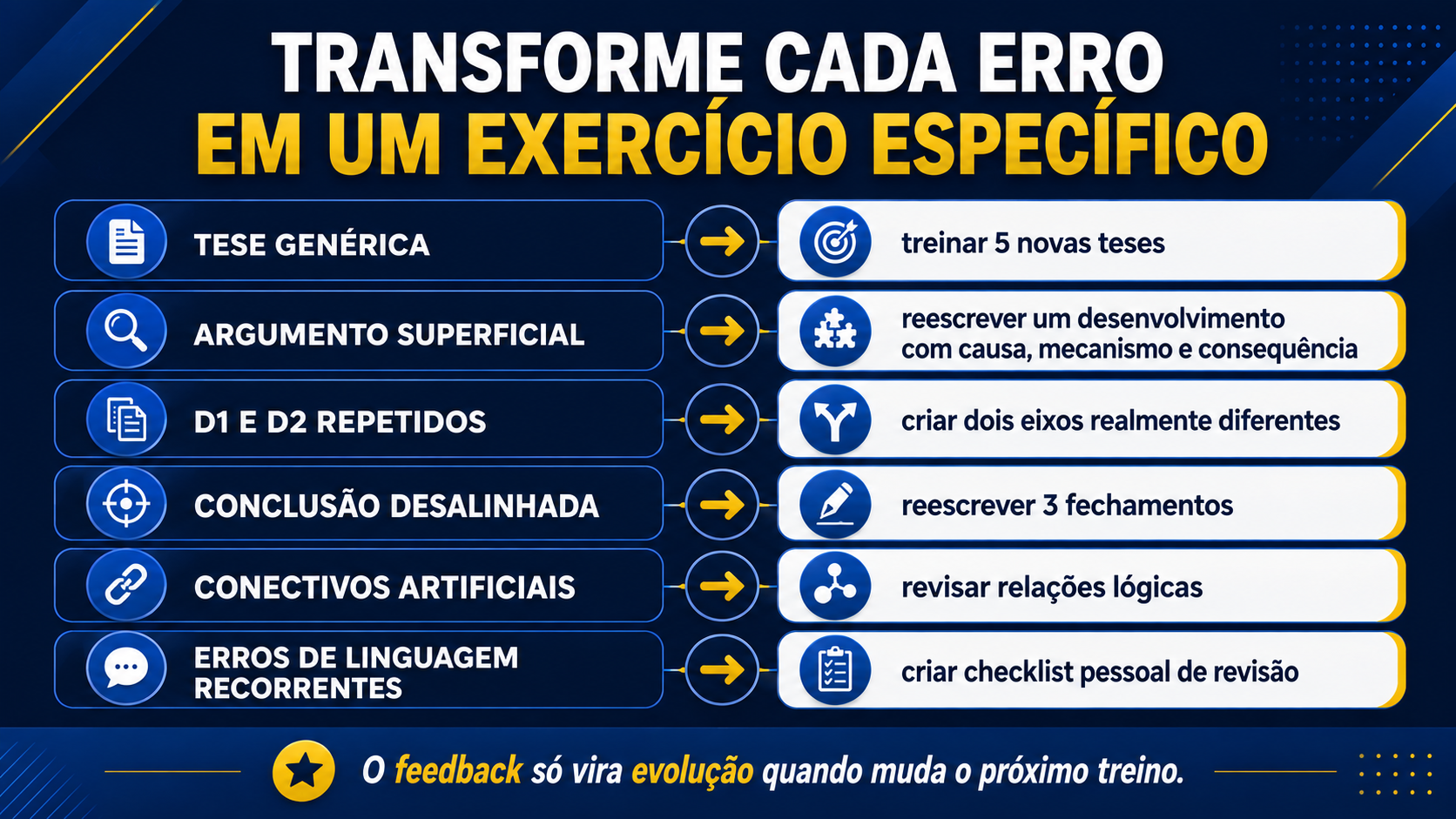 Transforme cada erro em um exercício específico.