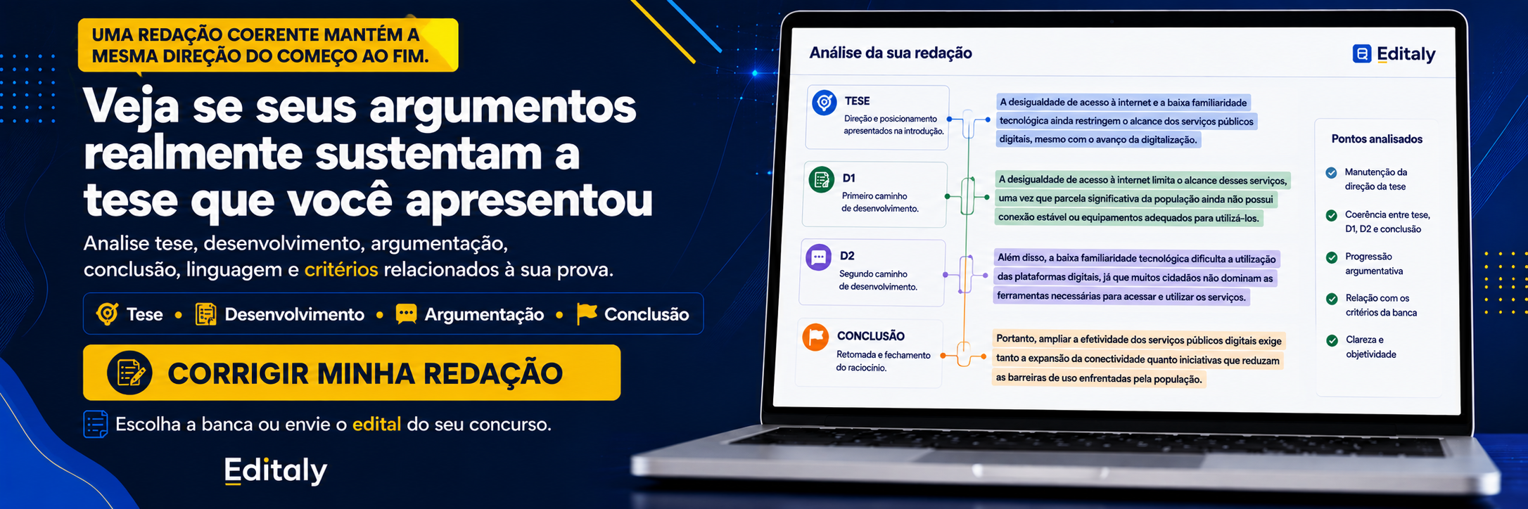 Uma redação coerente mantém a mesma direção do começo ao fim.